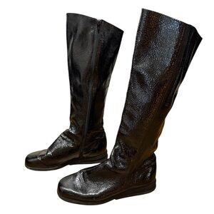 Arche Black Patent Leather Tall Zip Black Flat Boots